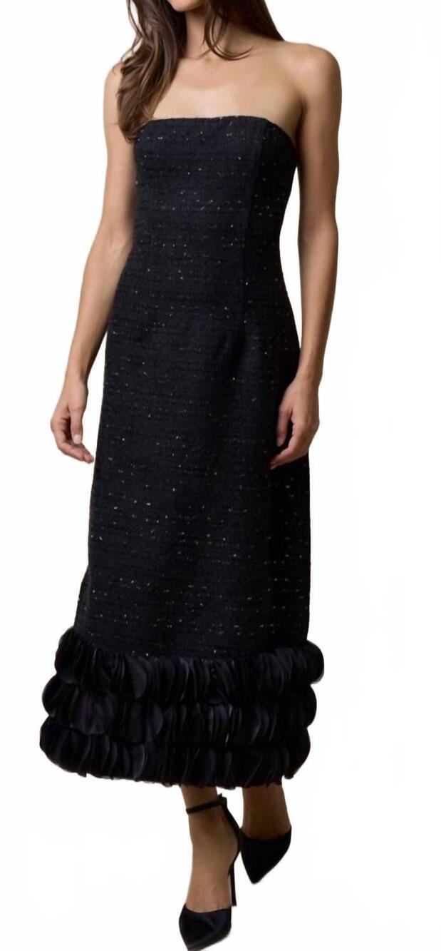 NEW LALAVON tweed strapless dress with trim in black